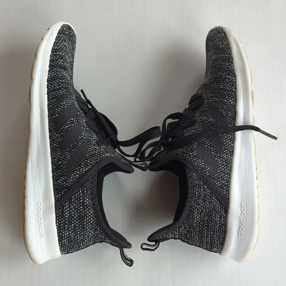 Adidas Cloud Foam Memory Footbed Lightweight Athletic Sneakers 7 Black White - Picture 10 of 14
